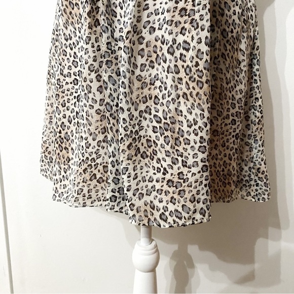Bcbgmaxazria 100% SILK LEOPARD PRINT SPAGHETTI STRAPS EMPIRE WAIST MINI DRESS - Picture 7 of 12